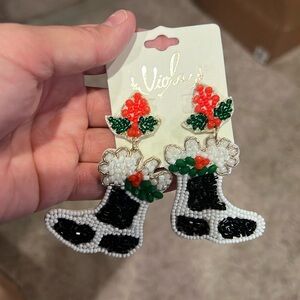 Cow Christmas boot earrings